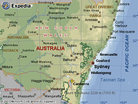 Landkarte von New South Wales, naeher gezoomt.